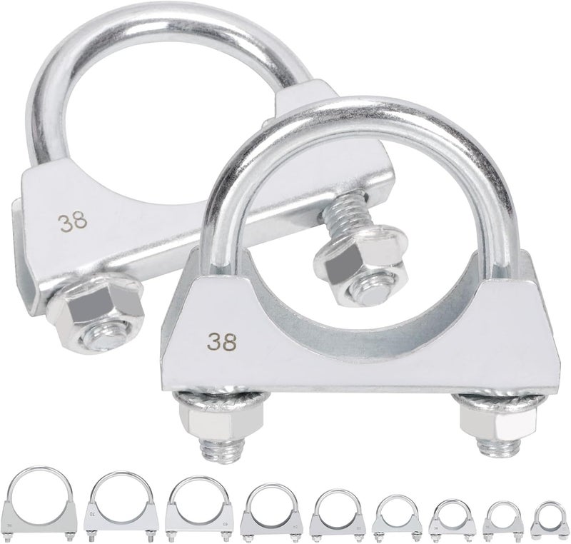 Mardatt 2Pcs 1-1/2"(38mm) Exhaust U Clamp, Muffler U-Bolt Clamps, U Bolt Saddle Exhaust Clamp, U Bolt Muffler Tip Exhaust Hook Exhaust Clip U Bolt Clamp for Exhaust System - Image 1
