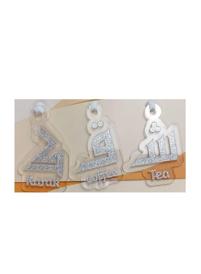 Bayti H.H. Selsela PureInitials – Tea, Coffee & Karak Hanging Labels (Silver 3 sets)