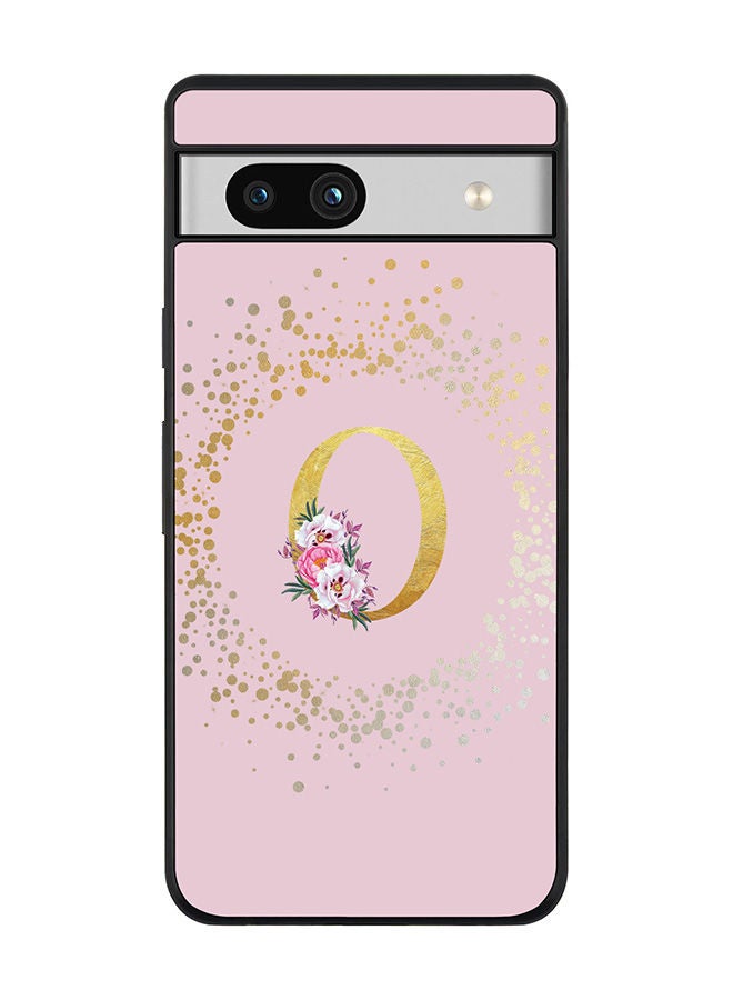 Stylizedd Rugged Black edge case for Google Pixel 7a 5G Slim fit Soft Case Flexible Rubber Edges Anti Drop TPU Cover -  Custom Monogram Initial Letter Floral Pattern Alphabet - O  (Pink ) - Image 1