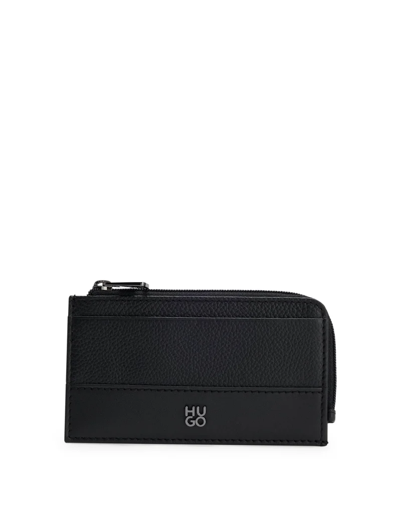 HUGO Leather card holder with stacked logo