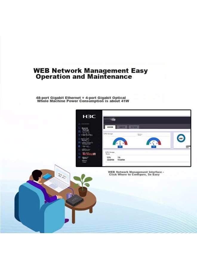 H3c 48 Gigabit Ethernet Ports + 4 Sfp+ Ports Full Gigabit Layer 2 Fully Managed Enterprise-grade Network Switch, Visual Management/ipv6/aggregation/vlan S1850v3-52p - Image 2