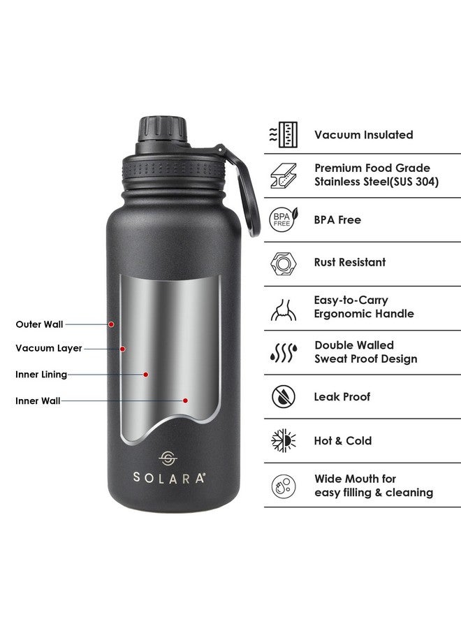SOLARA Insulated Water Bottle 1 Litre, Hot Water Bottle, 1000ml Thermosteel Water Bottles for Travel, Home, Office, School, Gym, Adults, Water Bottle Hot and Cold, Sipper Bottle, Black Knight - Image 2