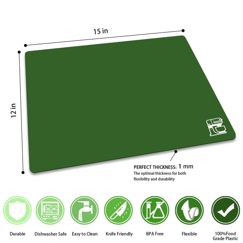 Zvp Flexible Plastic Cutting Board Set Of 3 Gradient Color  Colorful Chopping Boards  Bpa Free Mats  Non Slip  Dishwasher Safe  15?12 Inch  Green Multi-Color - Image 3