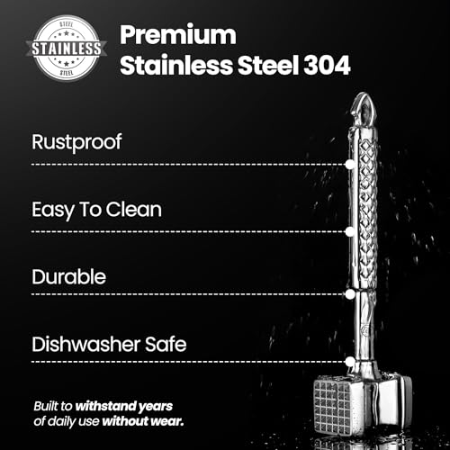 Gourmet Easy Kitchen Hammer - Premium Quality Stainless Steel Gourmet Pro Range Hammer | Meat Tenderizer Tool & More! Non-SLIP Grip with 5 years warranty (Gourmet Easy) - Image 2