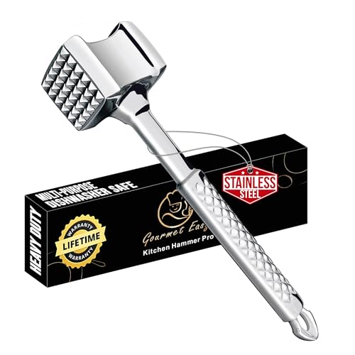 Gourmet Easy Kitchen Hammer - Premium Quality Stainless Steel Gourmet Pro Range Hammer | Meat Tenderizer Tool & More! Non-SLIP Grip with 5 years warranty (Gourmet Easy) - Image 1