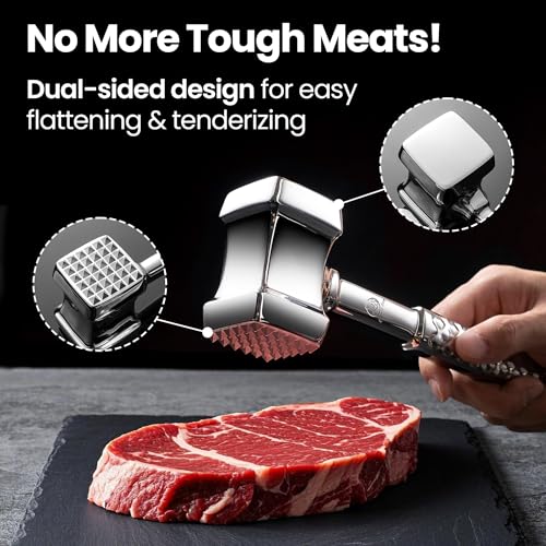 Gourmet Easy Kitchen Hammer - Premium Quality Stainless Steel Gourmet Pro Range Hammer | Meat Tenderizer Tool & More! Non-SLIP Grip with 5 years warranty (Gourmet Easy) - Image 3