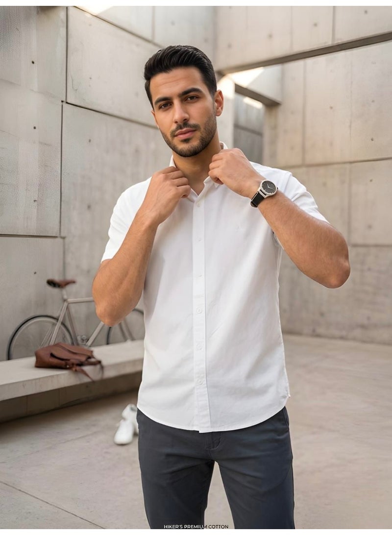 Hikes Men’s Premium Cotton Shirt , Soft Breathable Fabric, Modern Fit Short Sleeve Casual & Smart Wear - Image 1