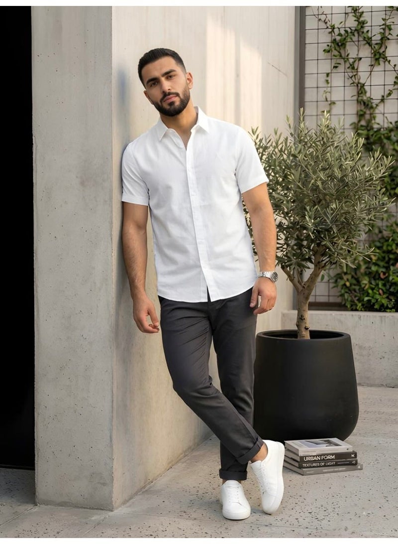 Hikes Men’s Premium Cotton Shirt , Soft Breathable Fabric, Modern Fit Short Sleeve Casual & Smart Wear - Image 4