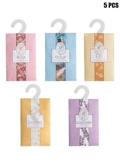 5 Packs Air Freshner Deodorize Scented Sachets with Hanging Hook Natural Scented Bags Wardrobe Fresheners for Wardrobe Closet Bathroom Car Jasmine Rose Lavender Lily Ocean