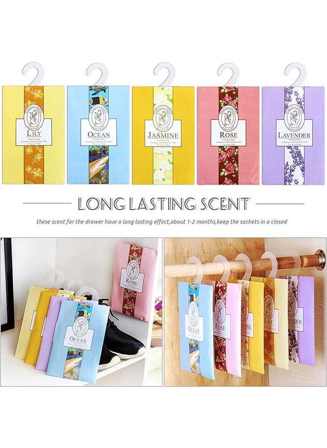 HY - 5 Packs Air Freshner Deodorize Scented Sachets with Hanging Hook Natural Scented Bags Wardrobe Fresheners for Wardrobe Closet Bathroom Car Jasmine Rose Lavender Lily Ocean - Image 1