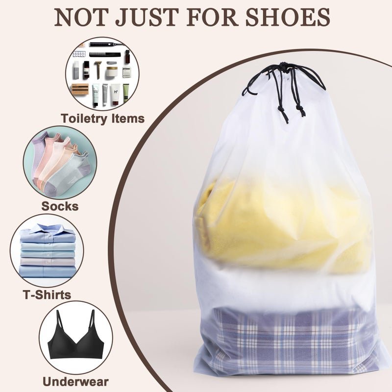 BOFOHO 18 Pack Clear Shoe Bags for Travel, 15.7"Ã—11.8" PEVA Drawstring, Waterproof, Fits up to Menâ€™s 12â€“13, Reusable Storage for Shoes, Clothes & Toiletries, Keep Luggage Tidy & Odor-Free - Image 5