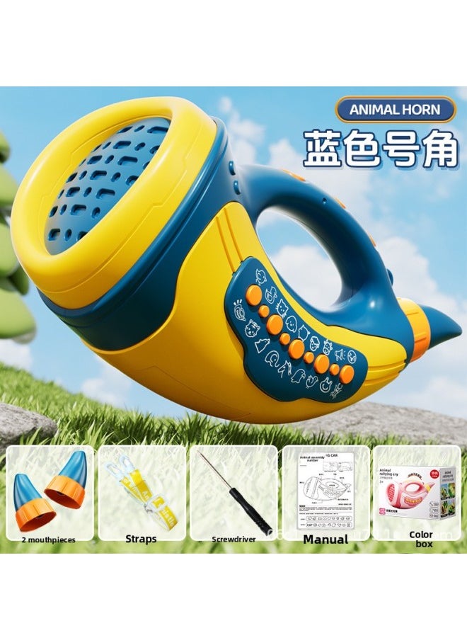Animal Assembly Simulation Sound Effect Blowing Horn Exercise Horn Vital Capacity Musical Instruments Children's Toys Blowing Toys-Color:Blue Animal Assembly Number [no Battery] Fun 30 Sound Effects