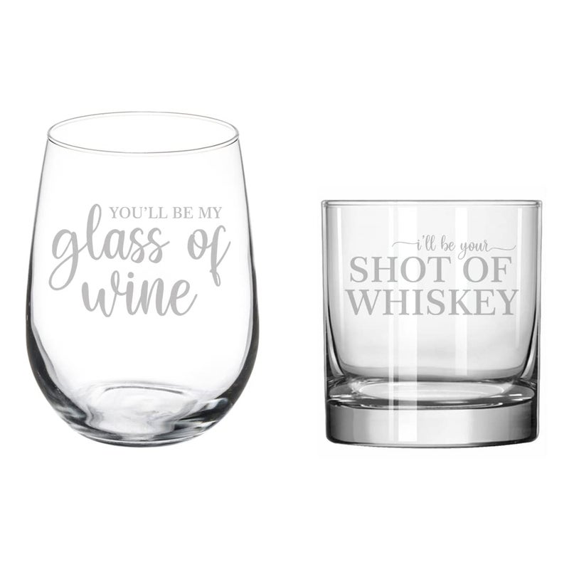 MIP Set of 2 Glasses Stemless WINE ROCKS Whiskey Gift Ill Be Your Shot Of Whiskey Youll Be My Glass Of Wine Wedding Anniversary Engagement