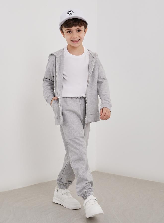 Styli School Uniform Grey Cotton Cuffed Joggers with Pockets - Image 2