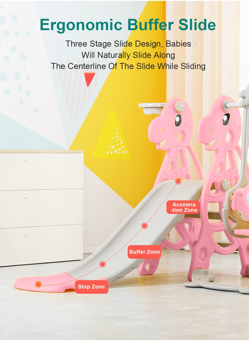 MaBaby 4 in 1 Toddler Slide Swing Set, Indoor Baby Slide, Includes Slide, Swing, Basketball Hoop, and Climber, Freestanding Slide Climber Playset Toy  - Image 2