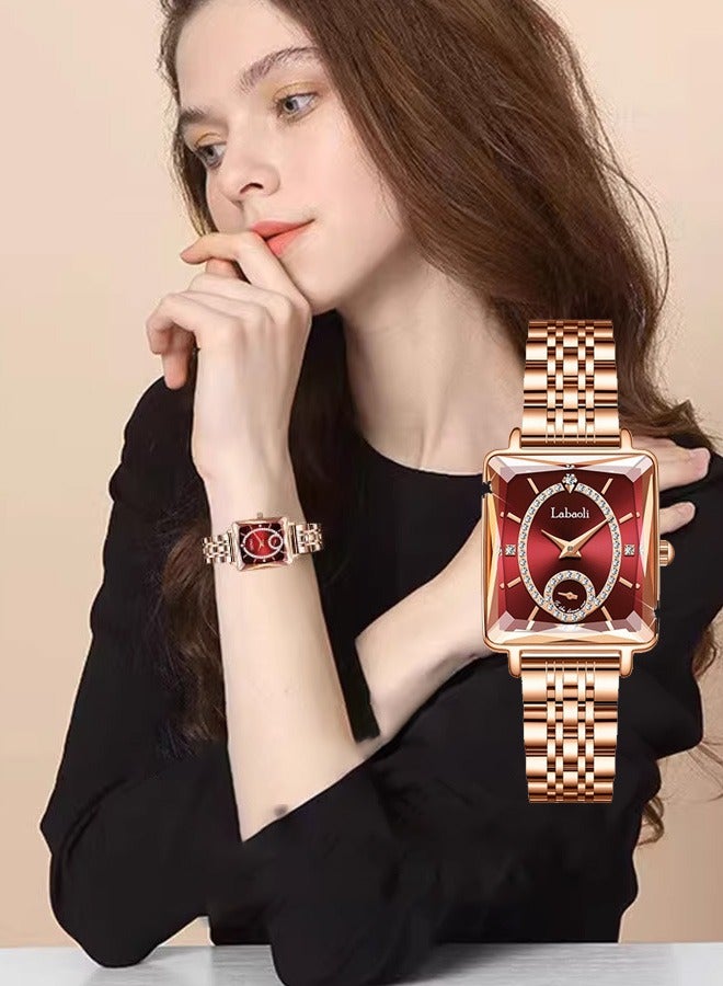 Labaoli Women's stainless steel waterproof quartz watch with a dial and diamond-cut mirror face design. - Image 2