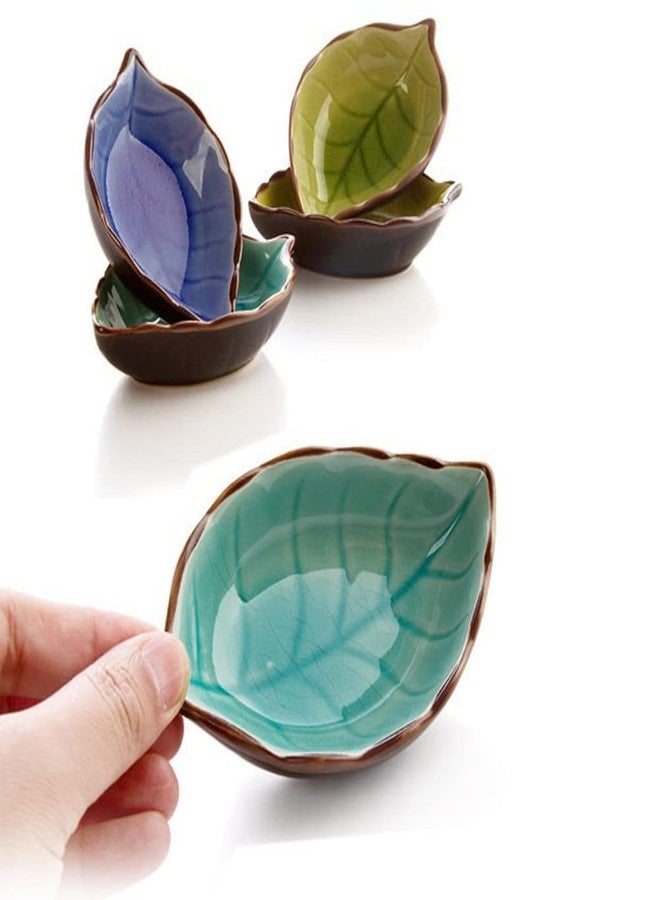 Luzen 4Pcs Creative Leaf Shape Dipping Bowls Ceramic Dipping Soy Sauce Bowl Dishes Small Fruits Dessert Appetizer Bowl Plates Serving Bowls Dinnerware for Tomato Sauce Condiments BBQ Home Party, 4 Colors - Image 2