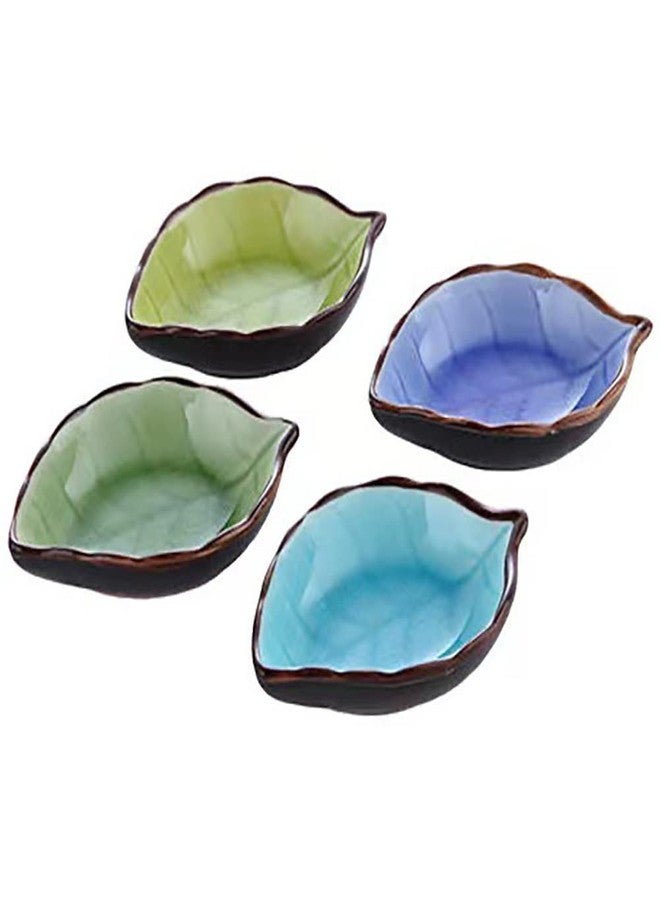 Luzen 4Pcs Creative Leaf Shape Dipping Bowls Ceramic Dipping Soy Sauce Bowl Dishes Small Fruits Dessert Appetizer Bowl Plates Serving Bowls Dinnerware for Tomato Sauce Condiments BBQ Home Party, 4 Colors - Image 1