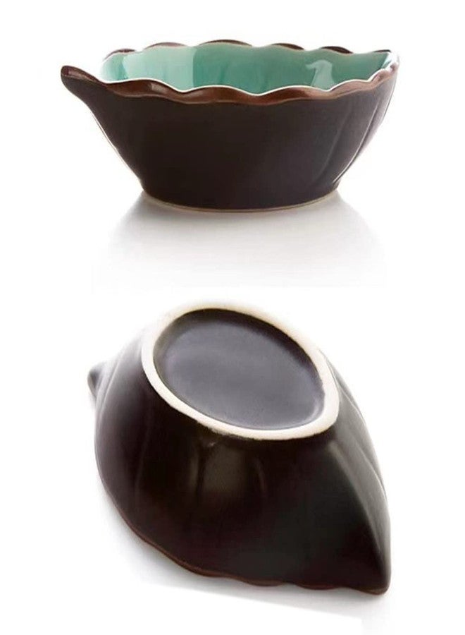 Luzen 4Pcs Creative Leaf Shape Dipping Bowls Ceramic Dipping Soy Sauce Bowl Dishes Small Fruits Dessert Appetizer Bowl Plates Serving Bowls Dinnerware for Tomato Sauce Condiments BBQ Home Party, 4 Colors - Image 3