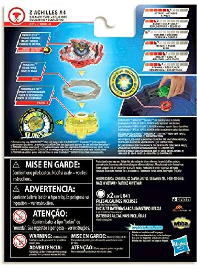 Burst Slingshock Rip Fire Starter Pack Z Achilles A4 Battling Lightup Top With Right/Leftspin Launcher Age 8+