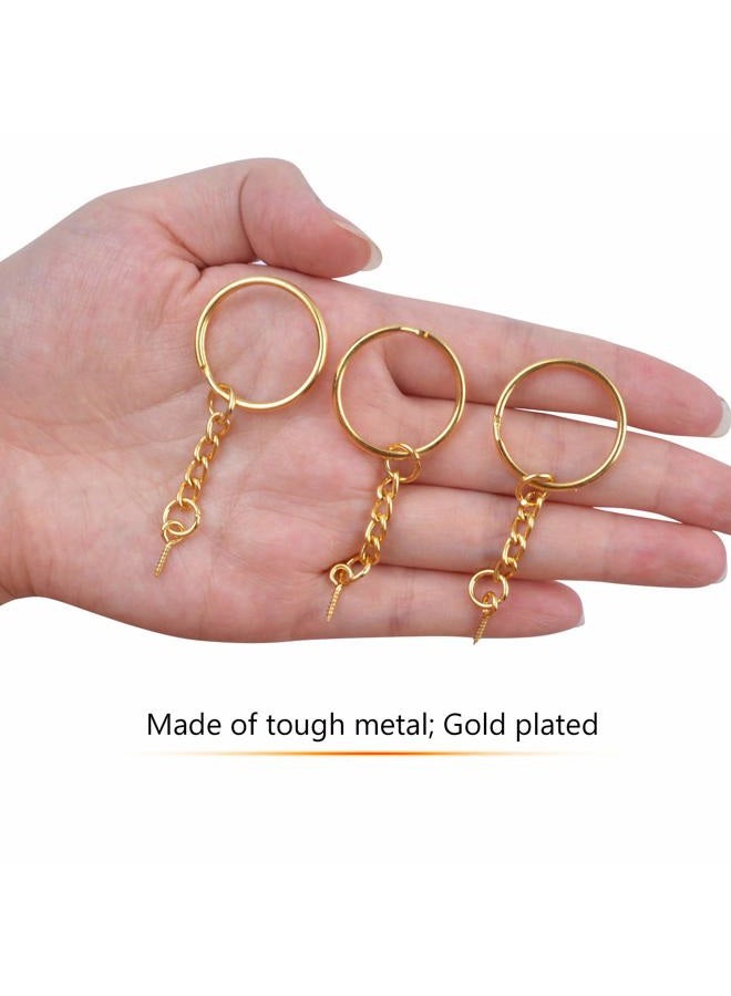 BronaGrand 50pcs 25mm Split Key Ring with Extend Chain and 12mm Screw Eye Pin for Craft Charm Making,Gold - Image 3