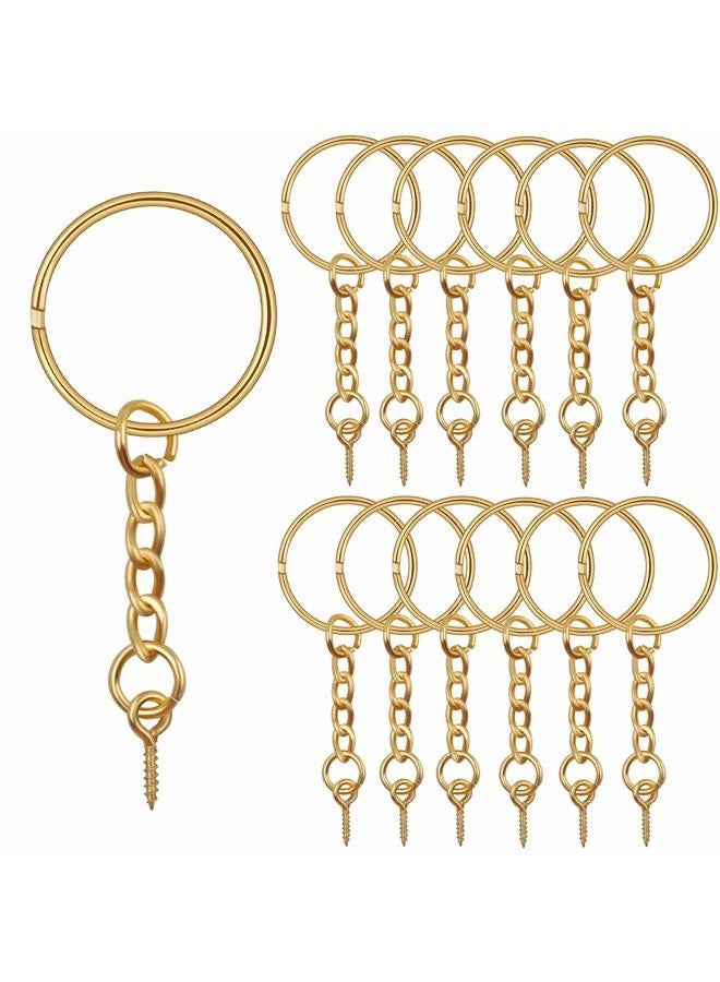 BronaGrand 50pcs 25mm Split Key Ring with Extend Chain and 12mm Screw Eye Pin for Craft Charm Making,Gold - Image 1