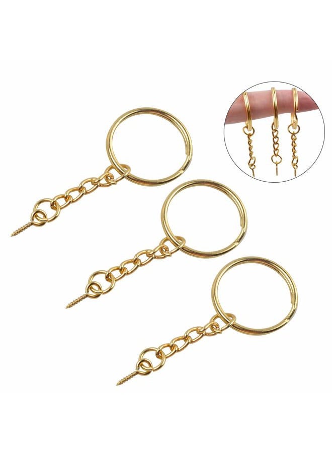 BronaGrand 50pcs 25mm Split Key Ring with Extend Chain and 12mm Screw Eye Pin for Craft Charm Making,Gold - Image 5