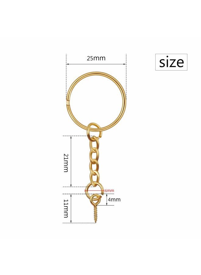 BronaGrand 50pcs 25mm Split Key Ring with Extend Chain and 12mm Screw Eye Pin for Craft Charm Making,Gold - Image 2