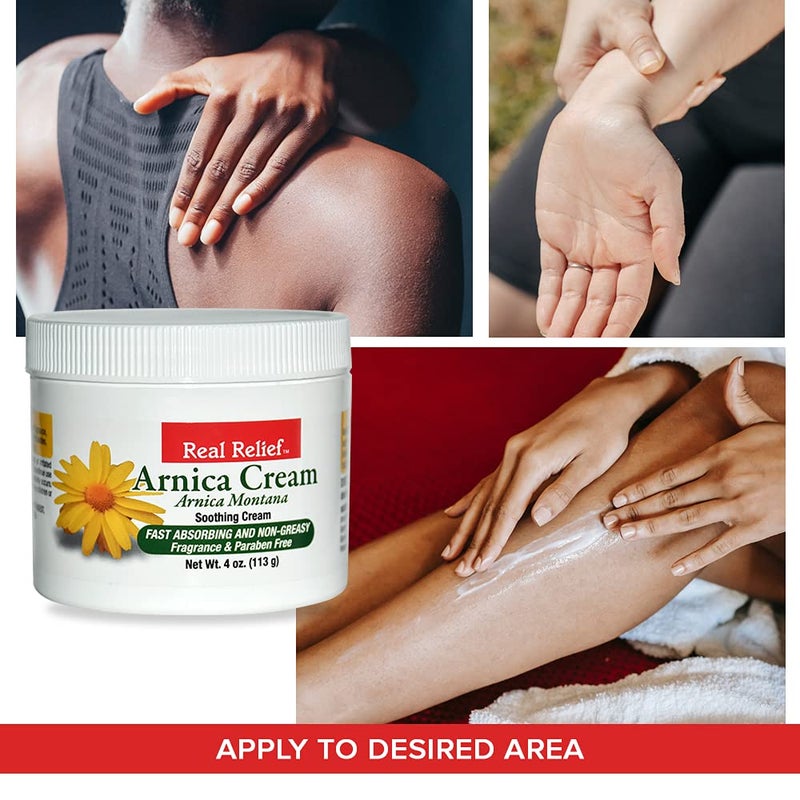 Real Relief Arnica Cream, Natural, Soothing, Non Greasy and Unscented, 4 oz (Pack of 1) - Image 3