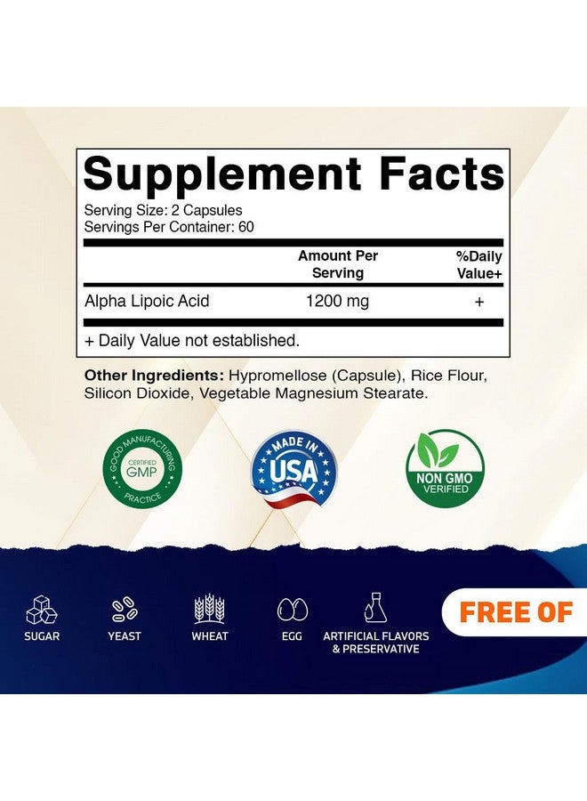 Vitamatic Alpha Lipoic Acid 1200mg Per Serving, 120 Capsules - Gluten Free, Vegetarian Capsules, Soy Free & Non-GMO - Image 2