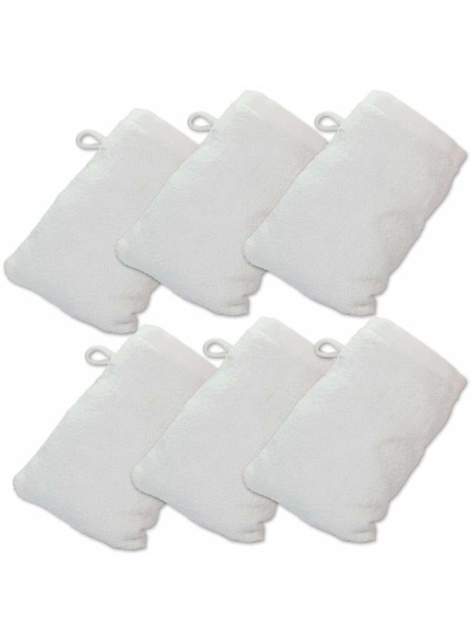 Made Easy Kit Bath Mitts - Pack of 6 - (6" x 9") European Style Washcloth with Loop (White, 6 x 9 inches) - Image 1