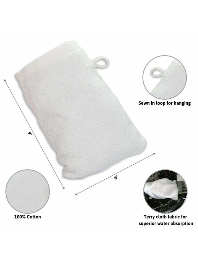 Made Easy Kit Bath Mitts - Pack of 6 - (6" x 9") European Style Washcloth with Loop (White, 6 x 9 inches) - Image 5