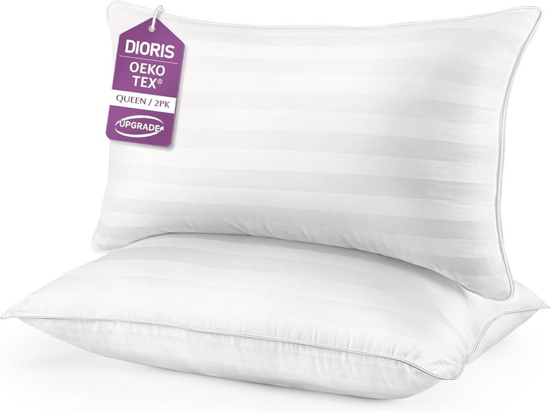 DIORIS Pillows Queen Size Set of 2 - Luxury Supportive Bed Pillows for Sleeping, Hotel Collection Pillow, Fluffy Down Alternative Microfiber Filled for Back, Stomach Sleepers - Image 1
