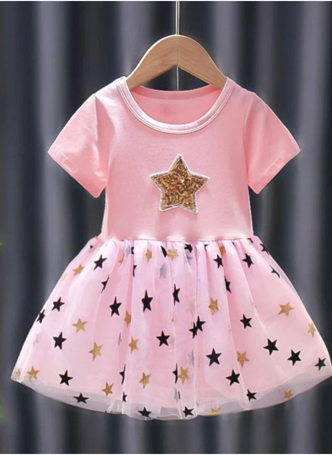 YUNIQEE Pink Fit & Flare Crew Neck Embellished Dress