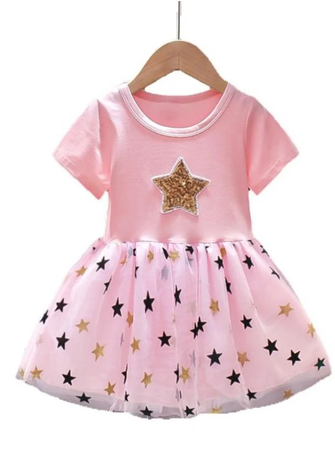 YUNIQEE Pink Fit & Flare Crew Neck Embellished Dress