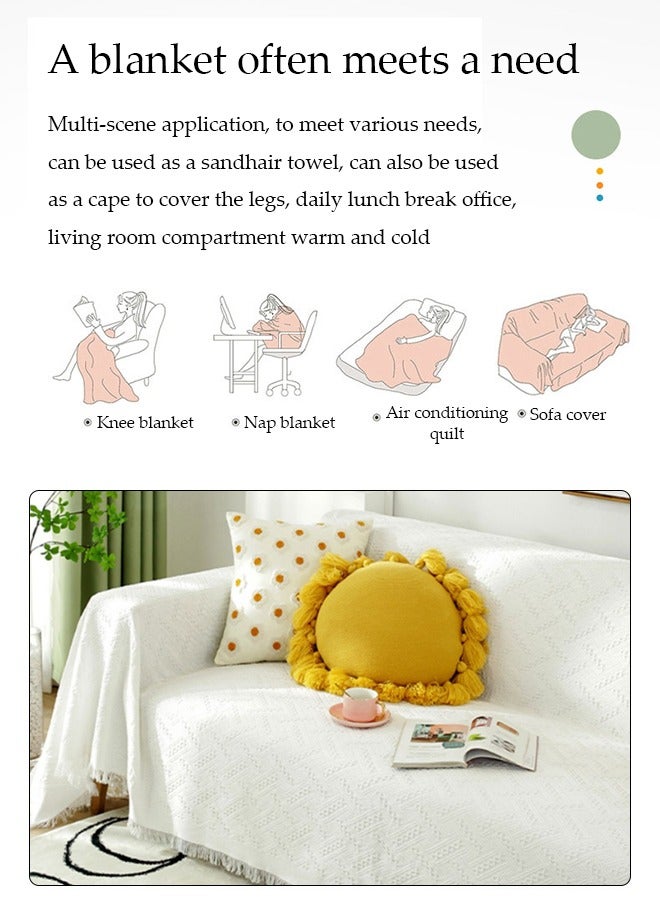 DUNISO Couch Cover，Sofa Towel Sofa Cover Furniture Sofa Cover Towel Four Seasons Chenille Double Sided Sofa Towel Sofa Cover Knitted Tassel Decor Woven Sofa Blanket （white 130*180CM） - Image 4