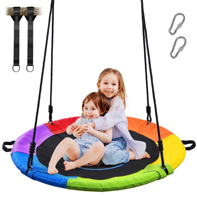Trekassy 700lb 40 Saucer Tree Swing for Kids Adults Outdoor Textilene with 2pcs Tree Hanging StrapsRainbow
