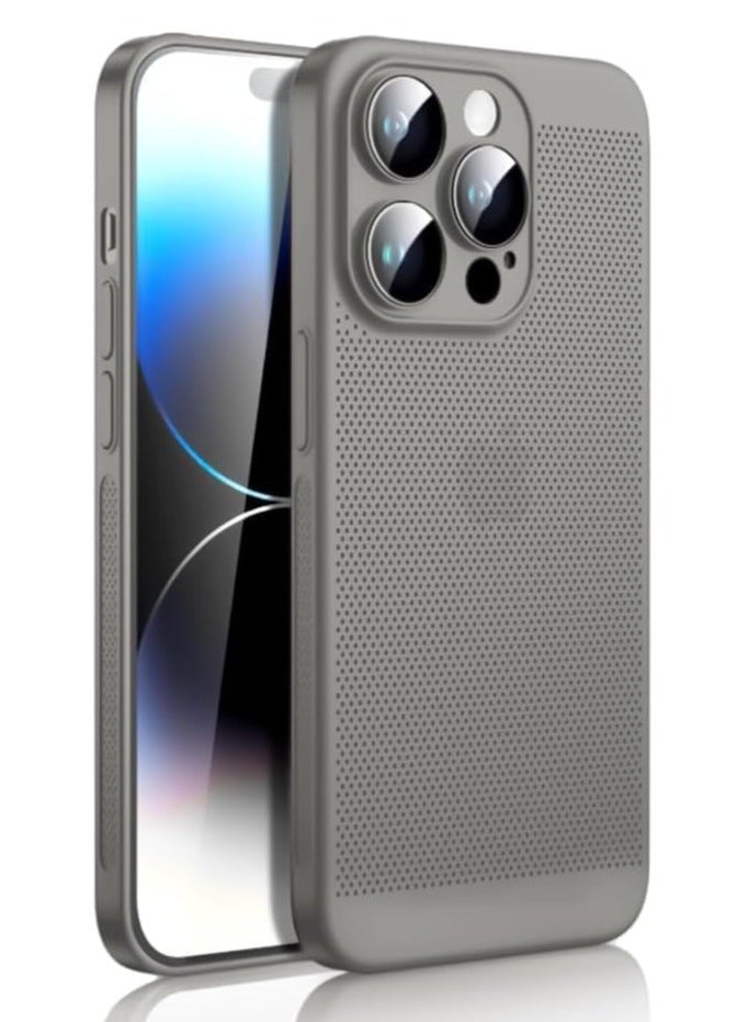 Case For iPhone 15 Pro Max 6.7-Inch Heat Dissipation Case with Built-in Camera Lens Protector Slim Fit Breathable Cooling Anti-Fingerprint Hard PC Back Shockproof Cover (Gray) - Image 1