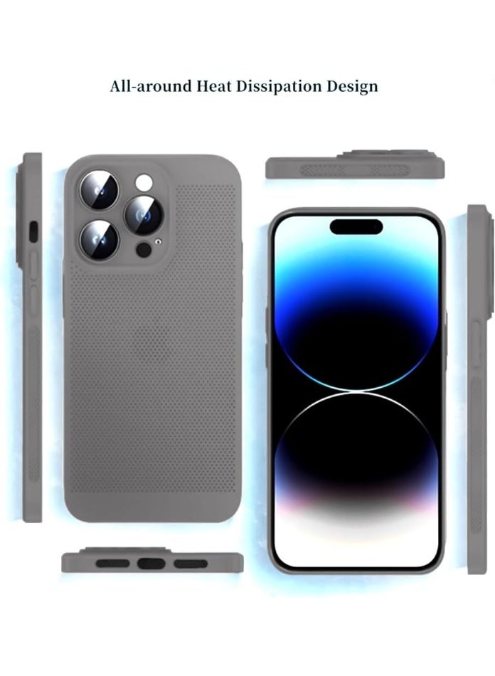 Case For iPhone 15 Pro Max 6.7-Inch Heat Dissipation Case with Built-in Camera Lens Protector Slim Fit Breathable Cooling Anti-Fingerprint Hard PC Back Shockproof Cover (Gray) - Image 2