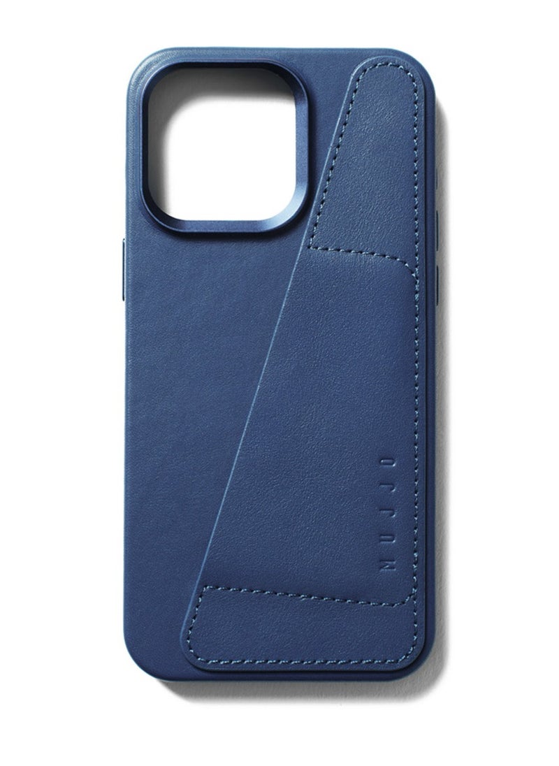Mujjo - Mujjo Leather Wallet Case for iPhone 15 Pro Max - Premium European Leather Case with Card Pocket, Phone & Camera Lens Protection, MagSafe Compatible - iPhone 15 Pro Max Card Wallet Case (Blue) - Image 1