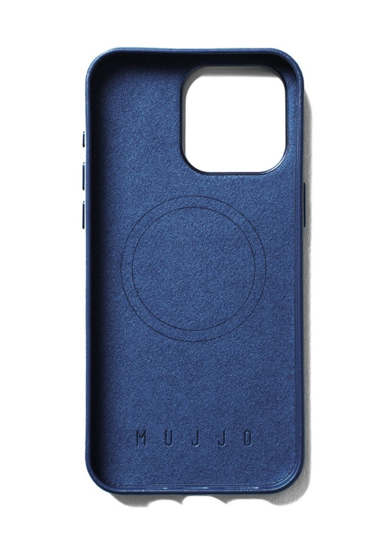 Mujjo - Mujjo Leather Wallet Case for iPhone 15 Pro Max - Premium European Leather Case with Card Pocket, Phone & Camera Lens Protection, MagSafe Compatible - iPhone 15 Pro Max Card Wallet Case (Blue) - Image 1