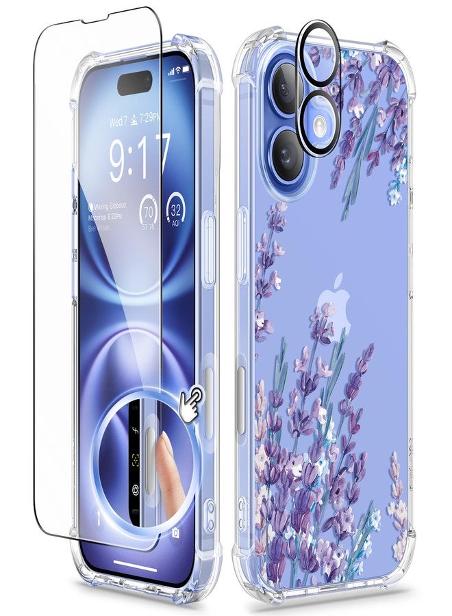GVIEWIN Compatible with iPhone 16 Case 2024,[Camera Control Button] with Screen Protector&Camera Lens Protector,Shockproof Drop Protection Anti-scratch Clear Floral Cover for Women,Light Lavender - Image 1