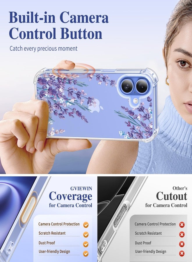 GVIEWIN Compatible with iPhone 16 Case 2024,[Camera Control Button] with Screen Protector&Camera Lens Protector,Shockproof Drop Protection Anti-scratch Clear Floral Cover for Women,Light Lavender - Image 5