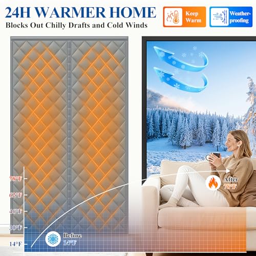 MAGZO Magnetic Thermal Insulated Door Curtain, 36" x 96", Upgraded Oxford Filled with Thicken Cotton, Weatherproof Insulation Cover Blanket for Winter/Balcony, Keep Cold Out, Grey - Image 3
