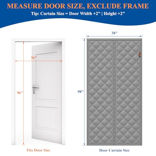 MAGZO Magnetic Thermal Insulated Door Curtain, 36" x 96", Upgraded Oxford Filled with Thicken Cotton, Weatherproof Insulation Cover Blanket for Winter/Balcony, Keep Cold Out, Grey - Image 2