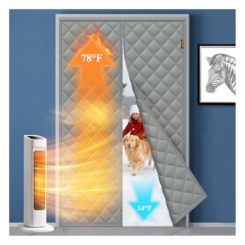 MAGZO Magnetic Thermal Insulated Door Curtain, 36" x 96", Upgraded Oxford Filled with Thicken Cotton, Weatherproof Insulation Cover Blanket for Winter/Balcony, Keep Cold Out, Grey - Image 1