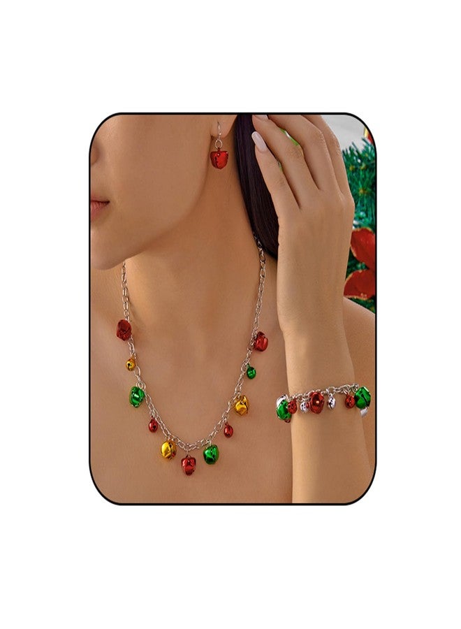 طقم أقراط وقلائد وأساور عيد الميلاد من RLHRNDE، مزين بجرس جميل، سلسلة طويلة متدلية، سوار رائع، إكسسوارات ملابس عيد الميلاد، مجوهرات حفلات العطلات، هدايا (جرس B) - Image 1