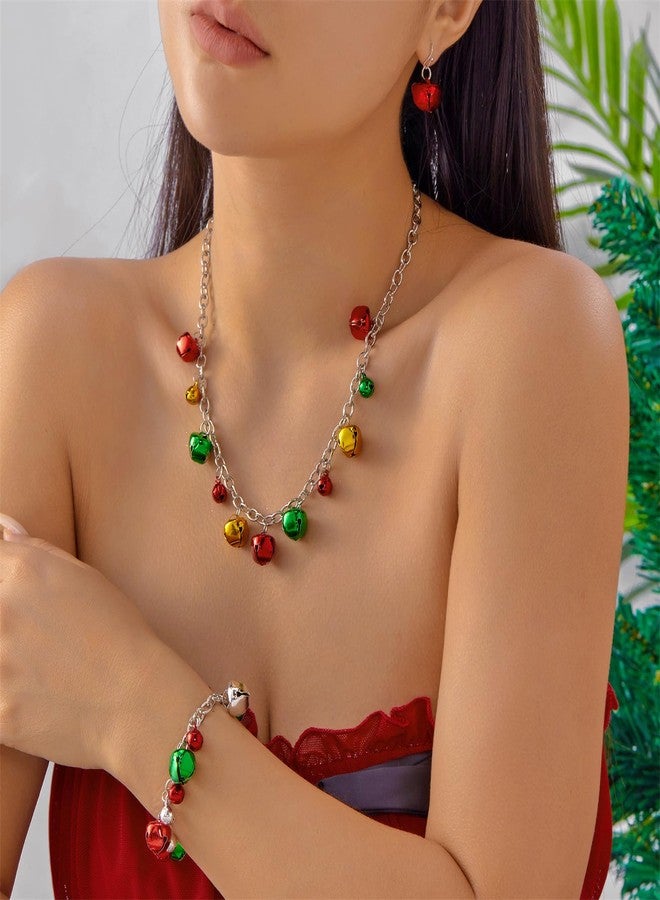 طقم أقراط وقلائد وأساور عيد الميلاد من RLHRNDE، مزين بجرس جميل، سلسلة طويلة متدلية، سوار رائع، إكسسوارات ملابس عيد الميلاد، مجوهرات حفلات العطلات، هدايا (جرس B) - Image 3