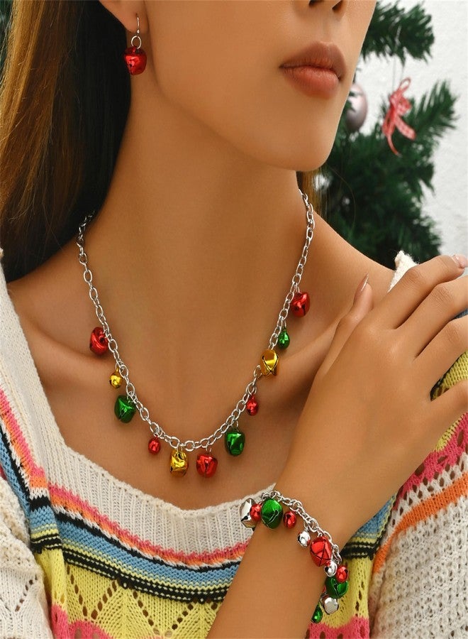 طقم أقراط وقلائد وأساور عيد الميلاد من RLHRNDE، مزين بجرس جميل، سلسلة طويلة متدلية، سوار رائع، إكسسوارات ملابس عيد الميلاد، مجوهرات حفلات العطلات، هدايا (جرس B) - Image 4