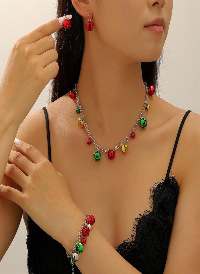 طقم أقراط وقلائد وأساور عيد الميلاد من RLHRNDE، مزين بجرس جميل، سلسلة طويلة متدلية، سوار رائع، إكسسوارات ملابس عيد الميلاد، مجوهرات حفلات العطلات، هدايا (جرس B) - Image 5